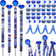 119 Pcs Garden Stake Diy Fairy Wand Plant Stake with Dark Blue Large Hole Beads Crystal Diamond Stopper Top 4 Stainless Steel Threaded Rod Beaded Garden Stakes For Outdoor Indoor Plant Pot Decorations
