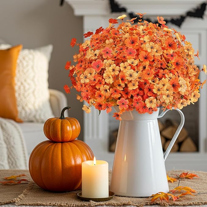 AmyHomie 16 Bundles Fall Orange Yellow Artificial Flowers for Outdoor Fall Decor UV Resistant Faux Flowers No Fade Fake Plastic Plants Garden Porch Window Box Decorating