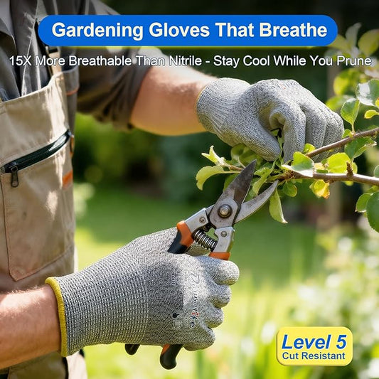 Dowellife Level 5 Cut Resistant Work Gloves for Men and Women, PU Coated Breathable Gardening Gloves, Thin Flexible and Firm Grip for Mechanics and Fishing (X-Large, Grey)