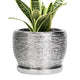 SQOWL Ceramic Plant Pots - 6 Inch Planter for Indoor Outdoor Plants, Modern Round Flower Pots with Drainage Hole and Saucer, Decorative Small Planter, Office Decor, Gifts for Women Men, Silver