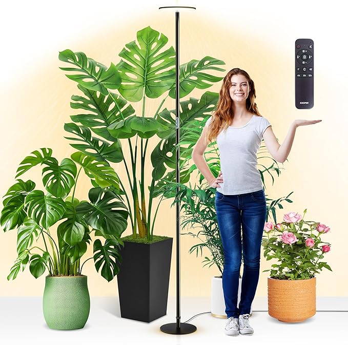 chiphy Grow Lights, 85" Full Spectrum Plant Light for Indoor Plants, 4/8/12H Timer, 40W Grow Lamp, 10 Dimmable Brightness, Height Adjustable, Ideal for Large Tall Plants