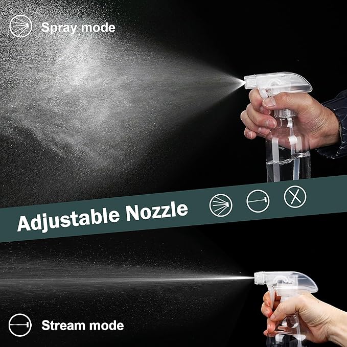 Spray Bottles 12oz Plastic Spray Bottle for Hair Mist/Stream Heavy Duty Empty Spray Bottles for Cleaning Solutions, Plants (12oz-Clear)