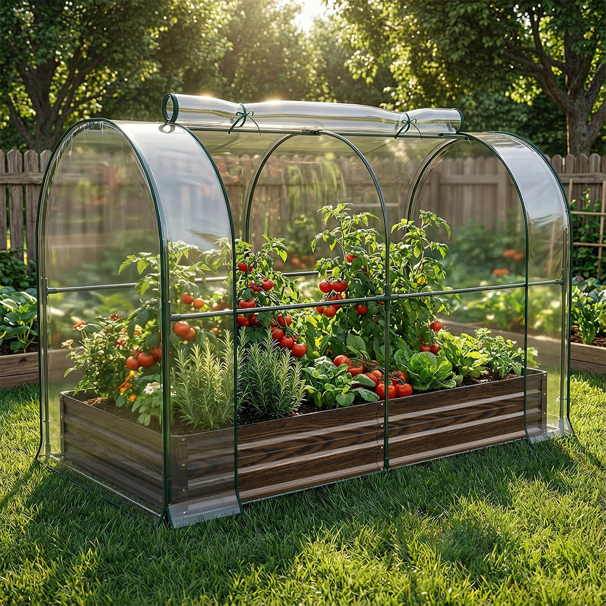 SUNYRISY Outdoor Galvanized Raised Garden Bed with Greenhouse