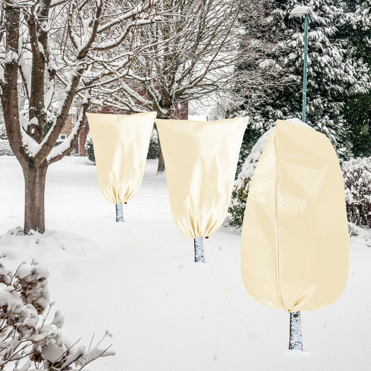 Homimp Plant Covers Freeze Protection, 4 Pack Frost Covers with Zipper Drawstring (31.5" x 47.3") Plant Protection Cover Bags for Outdoor Winter Frost Cold Weather Shrubs Trees Jacket Covers,Yellow