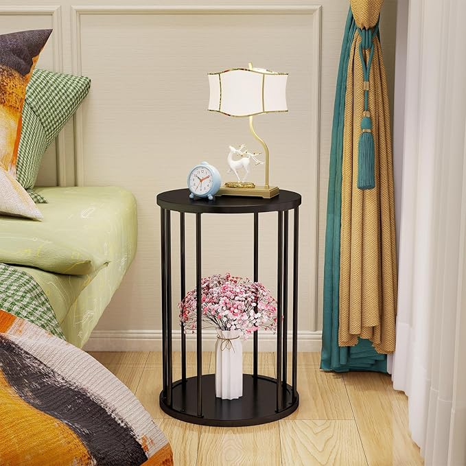 Leinade Plant Stand Indoor,small plant stool,Flower Pot Corner stand holder,Mid Century Heavy Duty Metal Tall Home Decor,Modern Round End Table,Small Rustic Display Stand for Living Room,Bedroom(Black,18In)