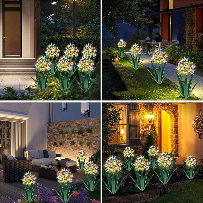 Homight Solar Metal Agave Butterfly Flower Stick Garden Sculpture - Outdoor Gift, Christmas Lights, Swaying Butterfly Sunflower Lights - Solar Outdoor (2 pcs Green)