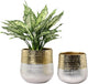 MyGift Round Two-Toned Indoor Planter Pot, Hammered Brass and Milled Embossed Silver Tone Metal Planter Vase, Set of 2 - Handcrafted in India