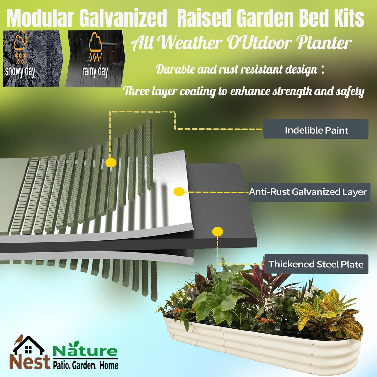 NestNature 17" Tall Galvanized Garden Bed,10-in-2 Modular Raised Garden Bed