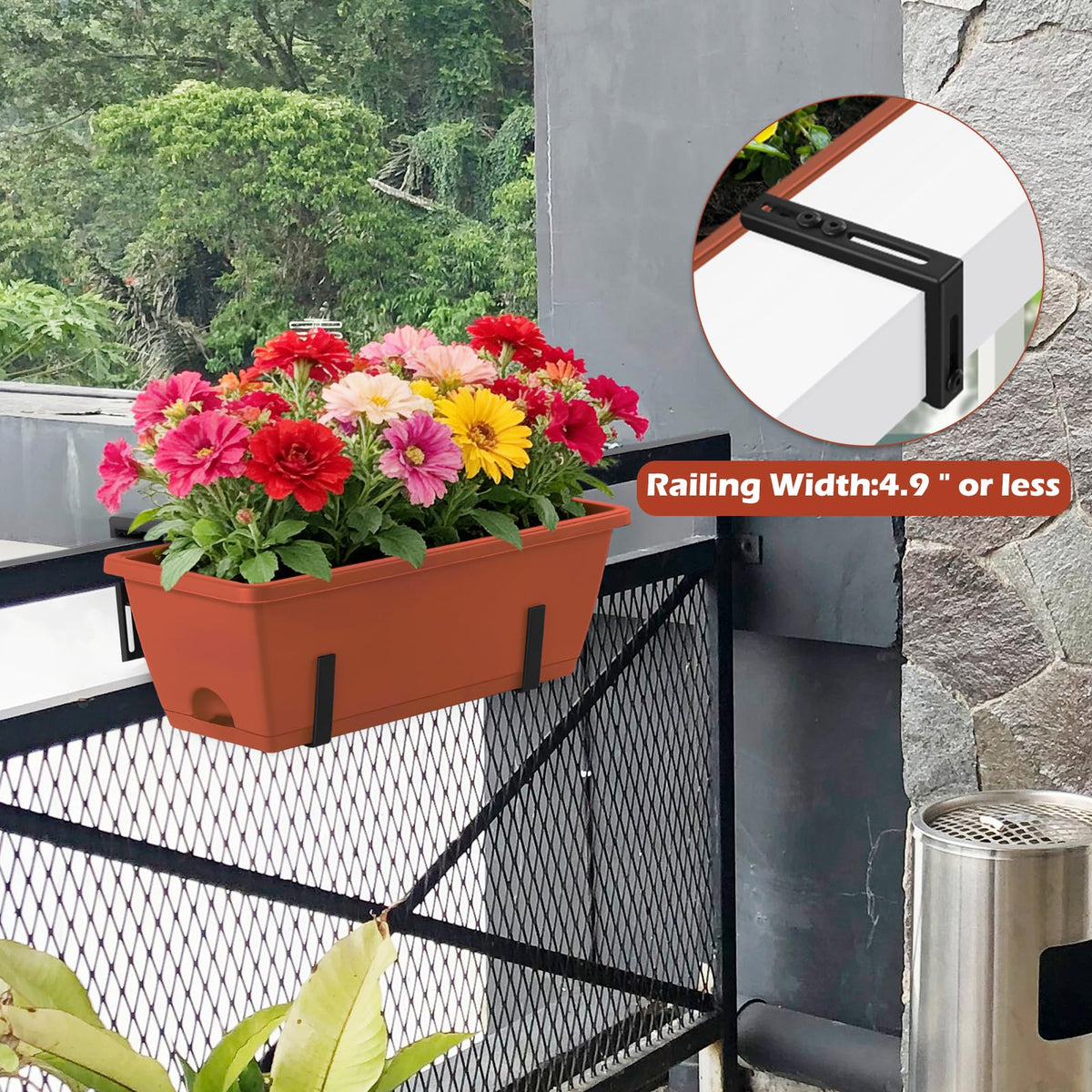 CADUKE Railing Planter Box, Deck Railing Flower Boxes 16.9 Inches Red