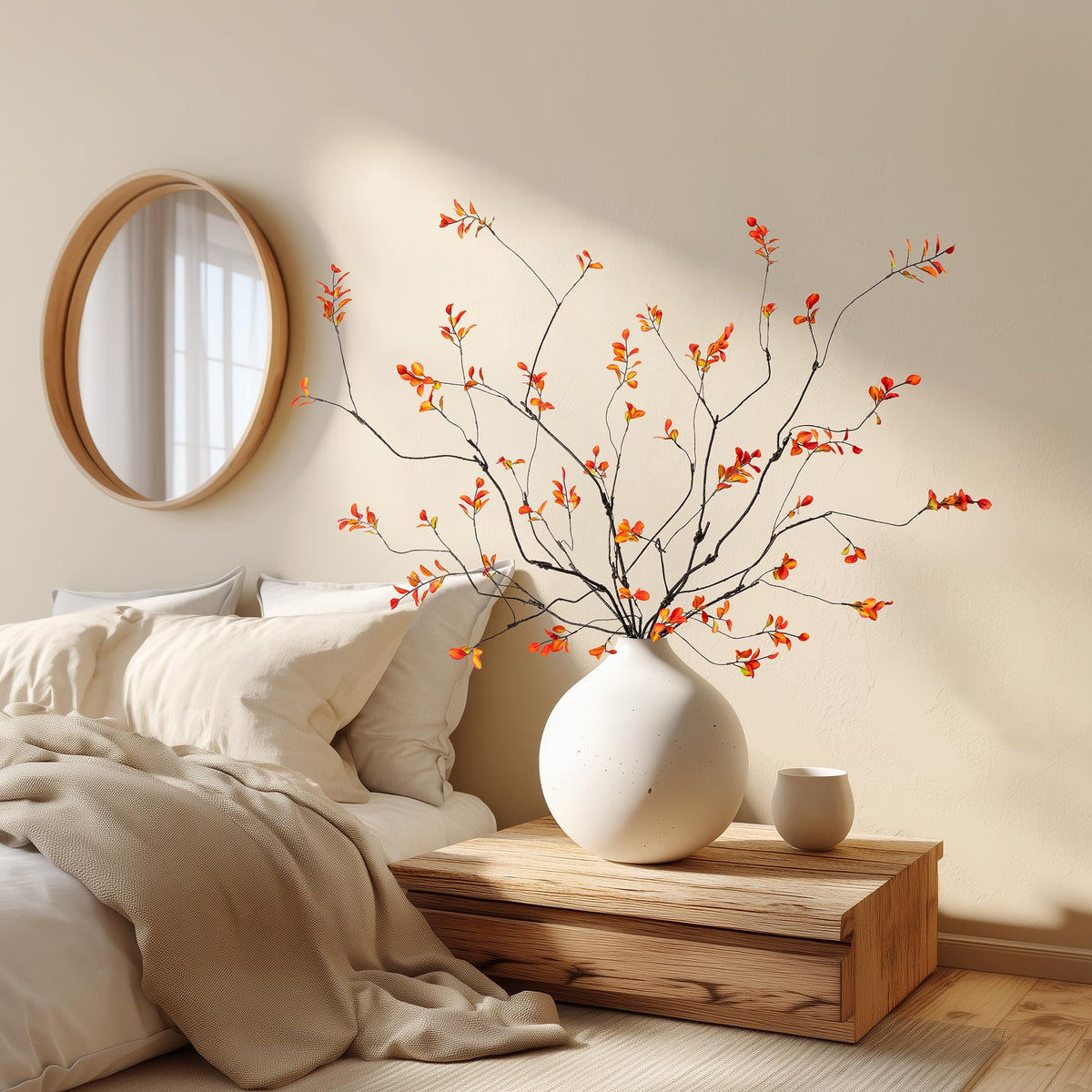 Ttranewsoo 4 Pcs Tall Fall Branches for Floor Vase, 47.2 Inch Artificial Ficus Branches, Faux Eucalyptus Stems and Fall Greenery Stems for Autumn Home Decor, Orange, Vase Not Included