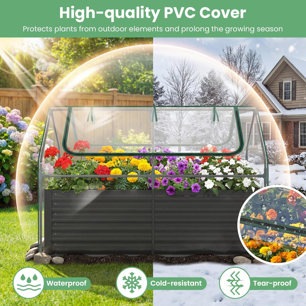 HAPPYGRILL Raised Garden Bed with Cover & 2 Roll-up Windows
