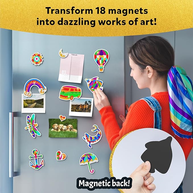 Skillmatics Foil Fun - Pretty Patterns, 18 DIY Magnets Mess-Free Art, Colorful Creative Party Activity, Craft Kits, 60+ Foam Stickers, Gifts for Kids, Teens, Adults, Families