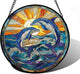 DASTOLL Stained Glass Window Hanging, Blue Dolphin Sun Catchers Colorful Glass Panel Sunrise Sea View Suncatcher Decor for Birthday for Women, Men, Wife, Aunt, and Mom 9.8 in