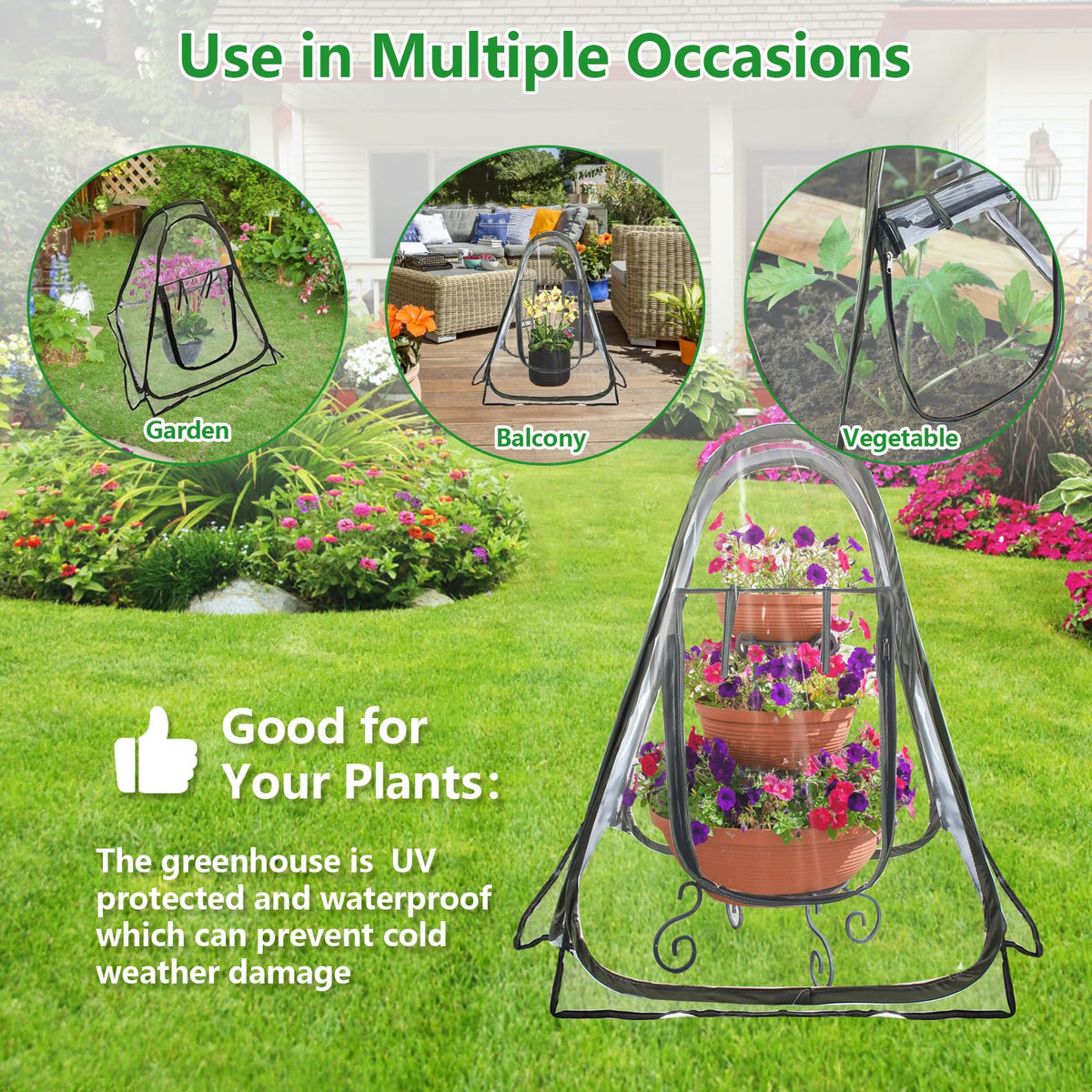 DEDU Pop Up Tent, Small Portable Greenhouse Cover 27"X27"X31" with 4 Fixed Nails and Tools, Mini Greenhouse Tent PVC Cover for Small Plants Outdoor & Indoor Use