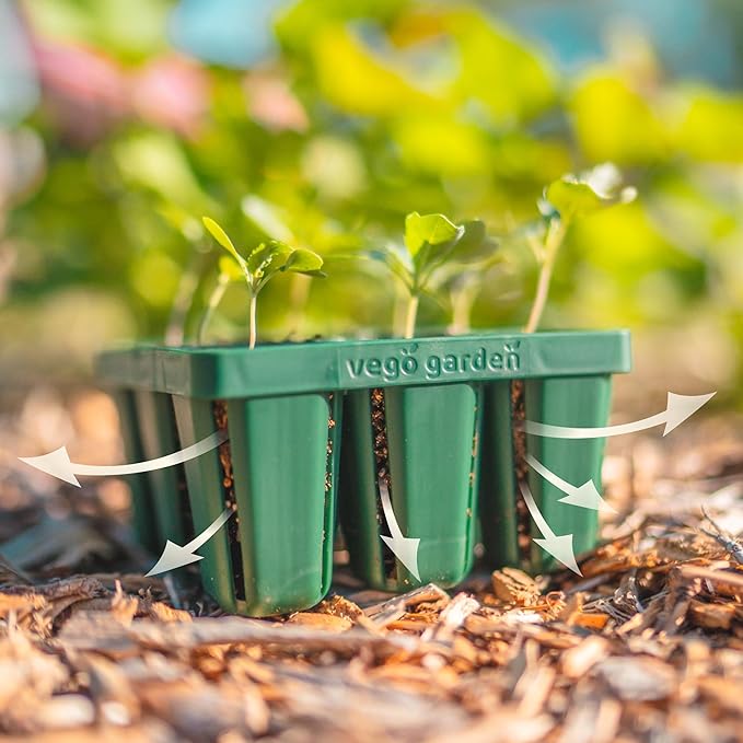 Vego garden Seedling Suite Products, 4 Pack Standard Seedling Trays with Seedling Tray Lids and 10" x 10" Bottom Watering Trays