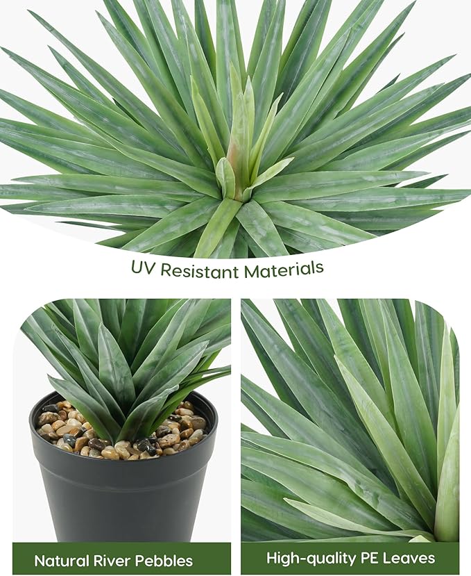 Velener Artificial Agave Plant in Black Pot with Real Stone Pebbles, Large Fake Agave Plants for Indoor and Outdoor-15 inches Tall, 81 Leaves
