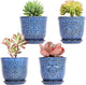 Gepege Succulent Pots, 4 Inch Small Indoor Ceramic Planter Pot with Drainage Holes and Saucers for Plants- Blue - Set of 4