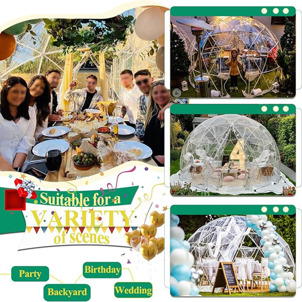 3.6M/12FT Bubble Tent Transparent Pop up Tent Camping Canopy Shelter Dome Greenhouse for Beach Party Outdoor