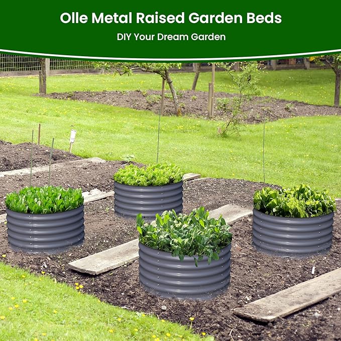 Olle 2 Pack 17" Tall Durable Round Raised Garden Bed Raised Beds for Gardening, Vegetable Planter Boxes Outdoor Raised Garden Boxes for Herbs, Veggies, Flowers, Mid-Grey 24" X 17"