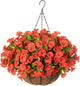 Ammyoo Artificial Hanging Flower Plants with Basket for Summer Autumn Outdoor Decoration, Faux Petunias Flowers Fake Morning Glories Planter for Outside Patio Garden Porch Balcony Yard Decor(Orange)