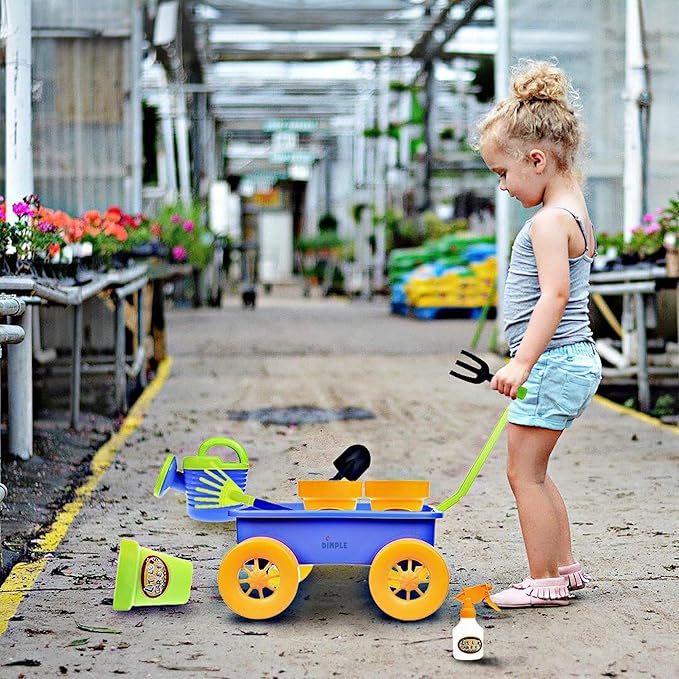 Dimple Garden Wagon & Tools Toy Set Premium 15 Pcs Kids Gardening Tools & Wagon Toy Set - Sturdy & Durable - Top Yd, Beach, Sand, Garden Play Set for Kids & Toddlers