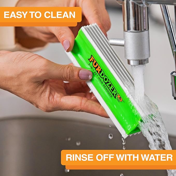 FurDozer Pet Hair Remover & Auto Detailing Tools - Cat & Dog Hair Remover for Carpets, Car Interiors, Couches, Bedding, & Pet Furniture (Green, X3 MINI - 3.5" Long)