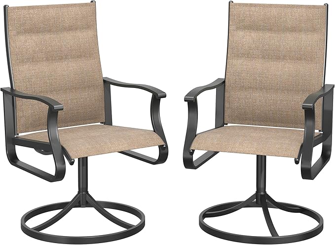 Patio Swivel Chairs Set of 2, Outdoor Dining Chairs with High Back, 360° Swivel Rocker Chair in All-Weather Padded Textilene & Metal Frame for Garden, Porch, Backyard, Balcony(Padded Brown)