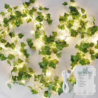 Vines with Fairy Lights,23ft Ivy Twinkle Lights Battery Operated,73 LED Leaf String Lights for Bedroom,Room,Wall,Celling,Curtain,Party,Wedding,Christmas Decor (Warm White)