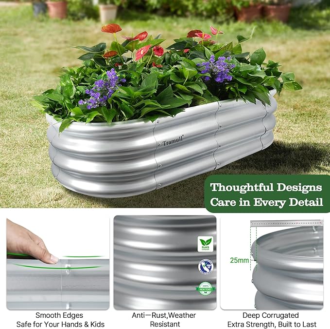 4x2x1 ft Galvanized Raised Garden Bed Outdoor, 2-Pack 12" Tall Metal Planter Boxes for Planting Vegetables, Flowers, Herbs, Tomato - Corrugated Rust-Resistant Elevated Garden Beds Kit, Silver