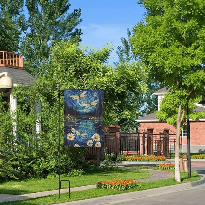 Night Dragonflies Garden Flag 12x18 Inch Double Sided All-Weather Polyester Outdoor Flag For Patio Lawn Yard And Garden Welcome Decor