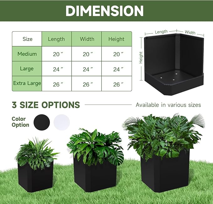 Steel Planter Box-24"x24"x24"-Large Square Planter Box-Outdoor Indoor-Cube Steel Planter Heavy Duty Black Metal Planter Flower Pot Commercial Residential for Home Garden Porch Hotel Patio