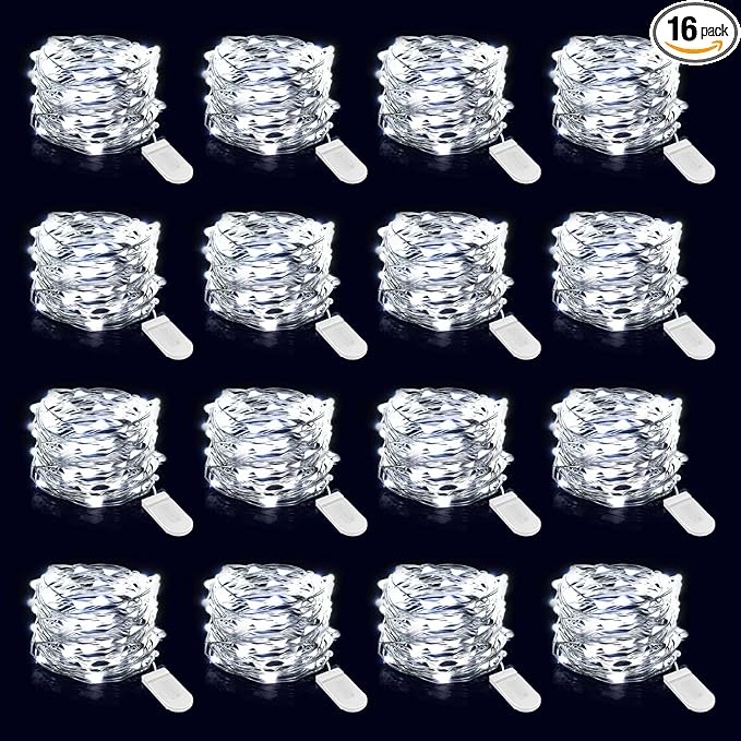 Onforu 16 Pack White Fairy Lights Battery Operated String Lights, 6.5ft IP67 Waterproof Twinkle Lights LED Lights for Strings Wedding Centerpiece Decor Christmas Bedroom