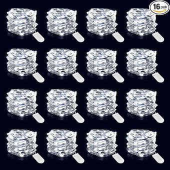 Onforu 16 Pack White Fairy Lights Battery Operated String Lights, 6.5ft IP67 Waterproof Twinkle Lights LED Lights for Strings Wedding Centerpiece Decor Christmas Bedroom