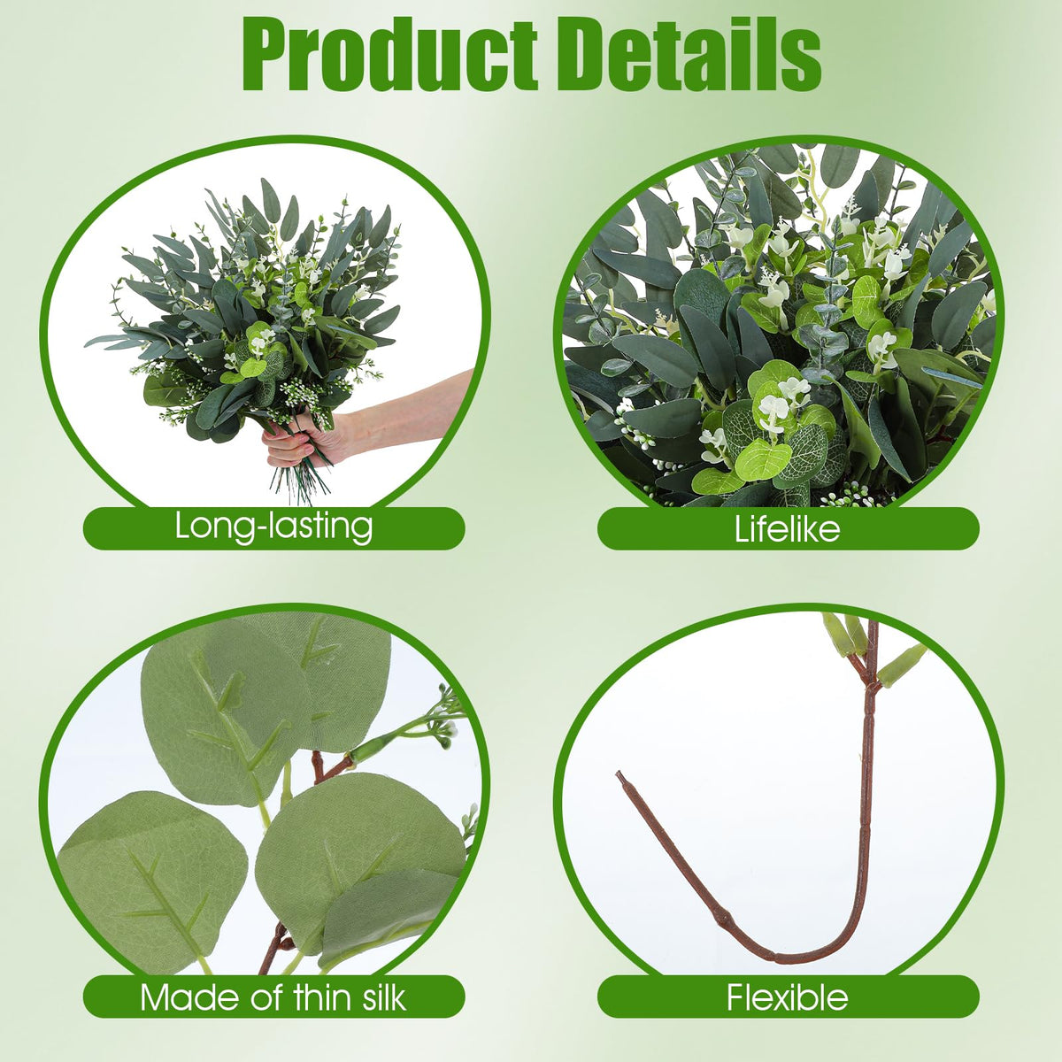 100 Pcs Mixed Eucalyptus Stems Bulk, 4 Style Artificial Silver Dollar Eucalyptus Leaves for Wedding Centerpieces, Faux Greenery Branches for Wedding Centerpiece Vase Bouquet Floral Home Decor
