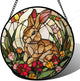 AMDERVEN Stained Glass Window Hanging, Cute Bunny Flowers Sun Catcher for Window Door Home Decor, Rabbit Suncatcher Christmas Mother's Day Birthday Gifts for Women Men Mom and Nana 15 in