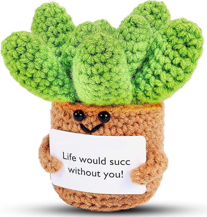 Crochet Positive Succulent Plant Thank You Gifts for Birthday Easter Day Mother's Day, Emotional Uplifting Gifts for Women Men Mom Dad Friends Wife Coworkers Cute Funny Decors (Life Would Succ)