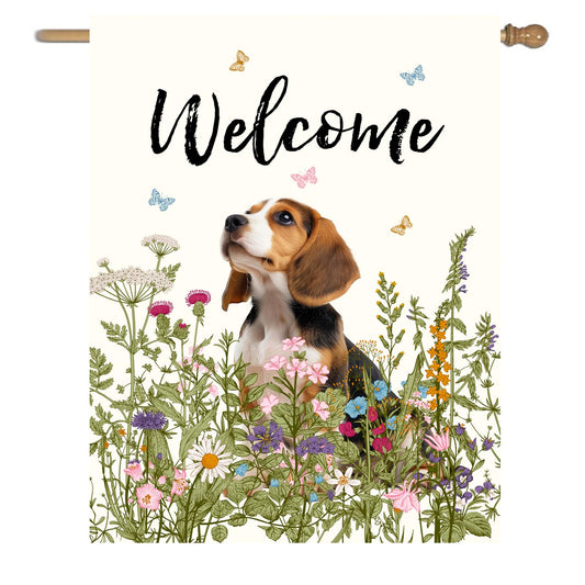 Floral Beagle Garden Flag Spring Summer House Flags 28 x 40 Double Sided Flower Dog Yard Flags for Outside Large Outdoor Welcome Flags
