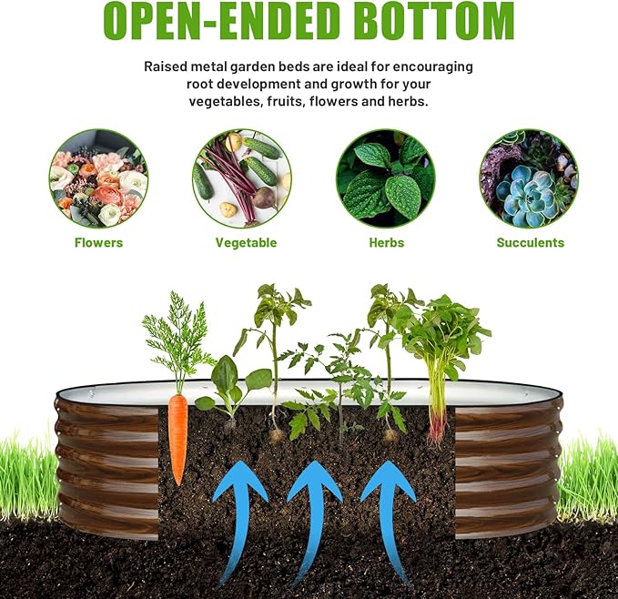 SnugNiture Galvanized Raised Garden Bed, 6x3x1.5ft Oval Metal Planter Box for Planting Outdoor Plants Vegetables