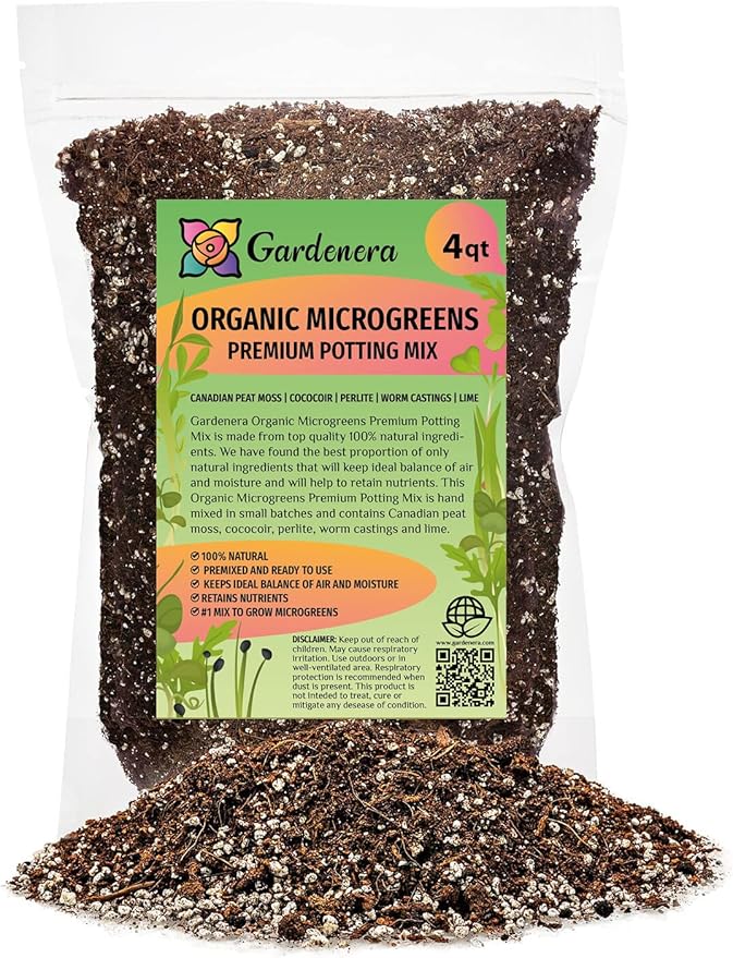 Gardenera Organic Microgreens Premium Potting Mix - Grow Vibrant Microgreens - 4 Quart