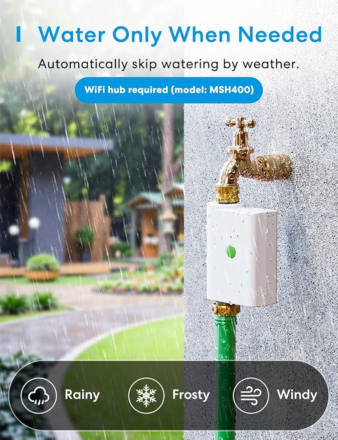 meross WiFi Water Hose Timer, Smart Sprinkler Timer with Brass Inlet & Outet, Work with Apple Homekit, Alexa & Google Assistant, Water Valve for Lawn, Garden, Yard and Pool, WiFi Hub Required