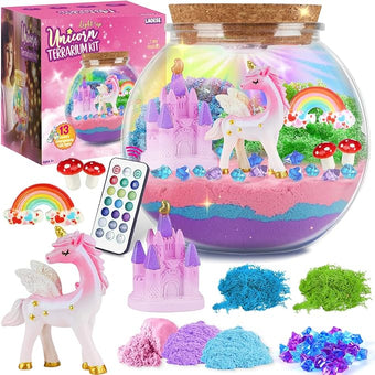 LAOESE Unicorn Gifts for Girls - Light Up Terrarium Kit for Kids - DIY Unicorn Toys for Girls Age 4 5 6 7 8-12 Year Old, Arts and Crafts Kit for Kids, Christmas Halloween Birthday Gifts