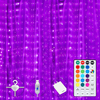 16 Colors Changing Curtain Lights - 250 LED 9.8 X 8.8 FT Fairy String, 7 Modes Twinkle with Remote, Backdrop Wall Hanging Dripping for Bedroom Backyard Halloween Christmas Decor