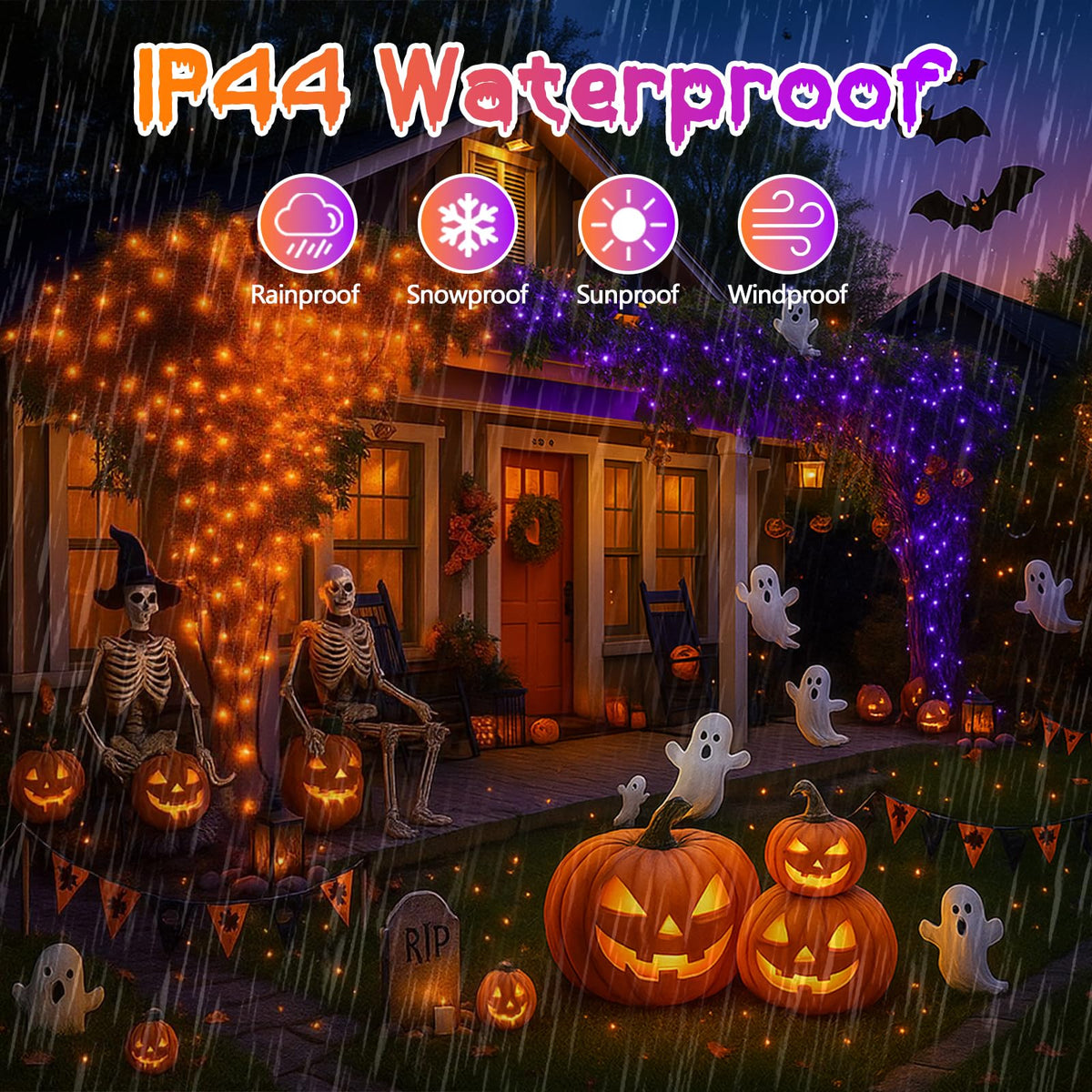 200 LED Connectable String Lights with Remote, Halloween Lights Outdoor