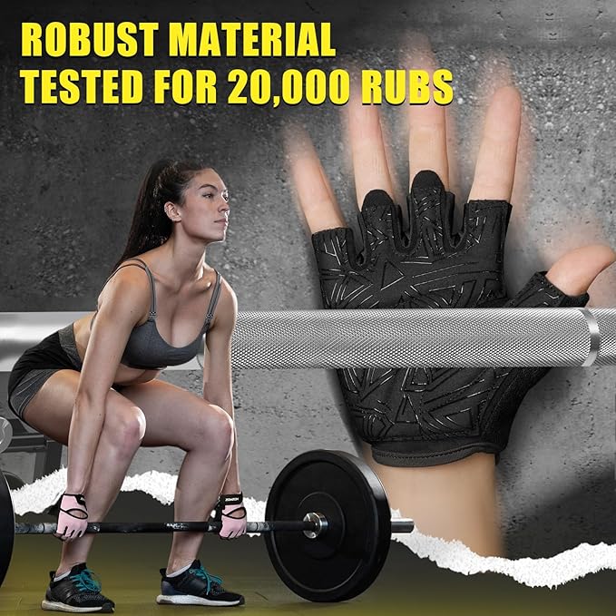 Ventilated Weight Lifting Gloves, Thick Padded Workout Gym Gloves with Full Palm Protection & Grip & Shock Absorption for Women & Men's Fitness Exercise Training