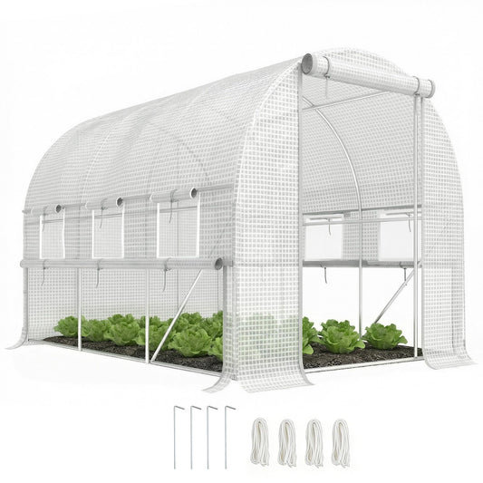Outsunny 9.7' x 6.5' x 6.5' Walk-in Tunnel Greenhouse Zipper Doors White
