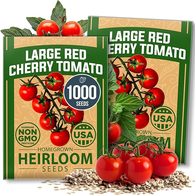 HOME GROWN Large Red Cherry Tomato Seeds 2 Pack (Solanum lycopersicum) - Approx.1000 Non-GMO Heirloom Tomato Seeds for Planting Vegetable Seeds for Homesteading, Sustainable Living, and Home Gardening