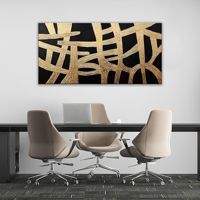 Dimpaga Abstract Canvans Wall Art Paintings Modern Wall art Decor Black And Gold Lines Texture Artwork for Walls Minimalist Wall Art Living Room Decor For Room Bedroom Office Wall Decor 20x40 Inch
