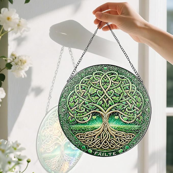 Stained Glass Window Hanging, Pauyadu Tree of Life Sun Catchers, Stained Glass Suncatcher, Tree of Life Decor Gifts for Women, Men, Wife, Lovers, Couple and Friend - 8 Inch