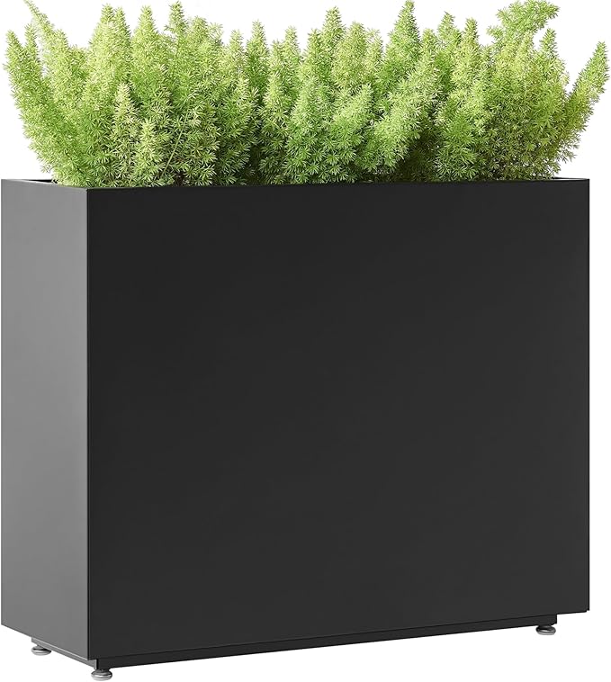 Tall & Long Metal Planter with Middle Shelf, 36W x 11D x 30H Large Rectangular Outdoor Planter Box, Span Divider for Garden, Patio, Yard | Easy 5-Min Assembly, Drainage Holes, Adjustable Feet, Black