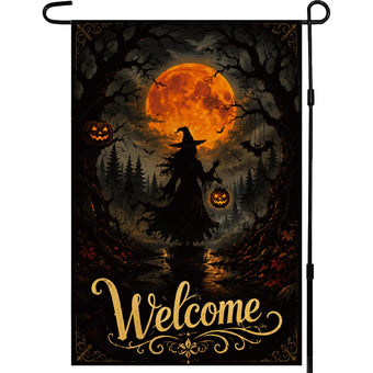 Halloween Decorations - Witch Full Moon Welcome Garden Flag for Outdoor